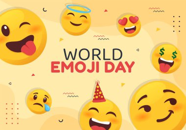 Dünya Emoji Günü Sosyal Medya Şablonu Düz Çizgi Film Arkaplan Vektörü İllüstrasyonu