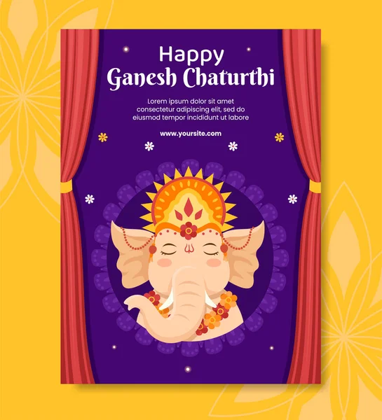 Happy Ganesh Chaturthi Social Media Poster Template Plano Cartoon Fundo —  Vetores de Stock