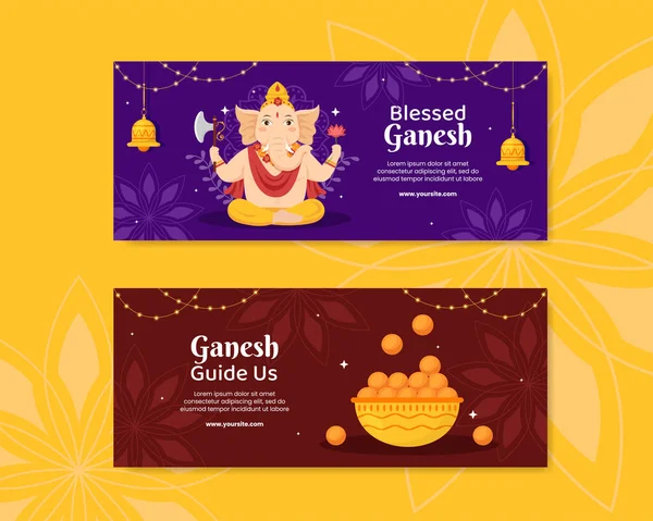 Happy Ganesh Chaturthi Plantilla Banner Redes Sociales Dibujos Animados Planos — Vector de stock
