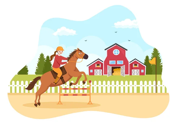 Horse Race Cartoon Illustration Characters People Doing Competition Sports Championships — Stock vektor