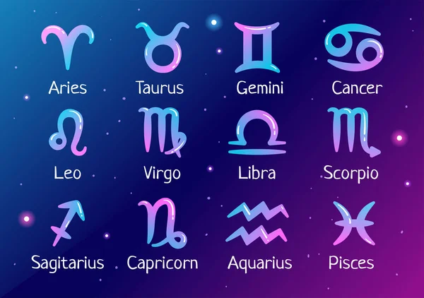 Zodiac Wheel Astrological Sign Symbol Twelve Astrology Names Horoscopes Constellations — Stock vektor