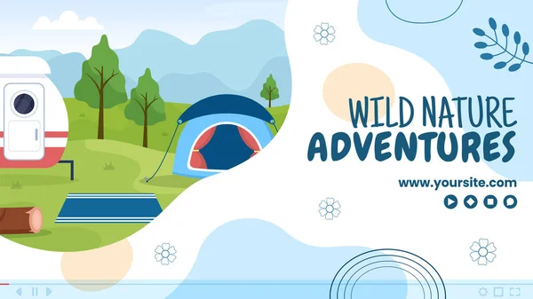 Summer Camping Social Media Video Thumbnail Template Flat Cartoon Background — 스톡 벡터