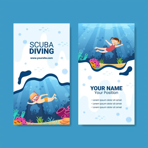 Diving Social Media Card Vertical Template Flat Cartoon Background Vector — Stock Vector