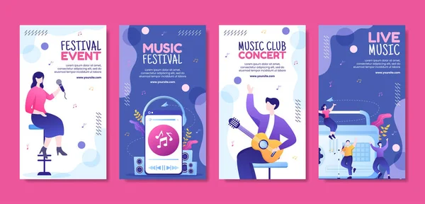 Music Festival Social Media Stories Template Flat Cartoon Background Vector — Image vectorielle