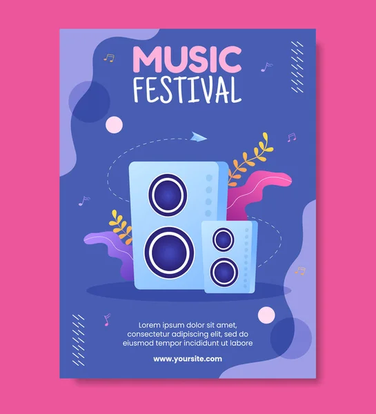 Music Festival Social Media Poster Template Flat Cartoon Background Vector — Image vectorielle