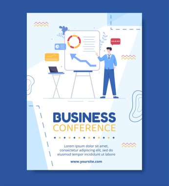 Business Workshop Poster Template Flat Cartoon Background Vector Illustration