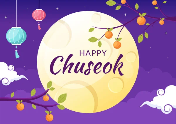 Happy Chuseok Day Korea Thanksgiving Calligraphy Text Full Moon Sky — Stock vektor
