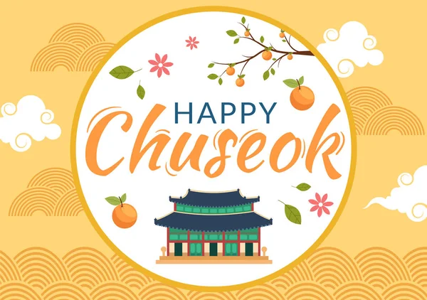 Happy Chuseok Day Korea Thanksgiving Calligraphy Text Full Moon Sky — Vector de stock