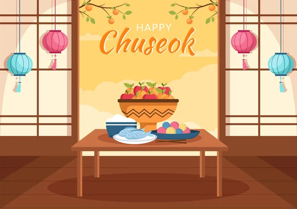 Happy Chuseok Day Korea Thanksgiving Calligraphy Text Full Moon Sky — Vettoriale Stock