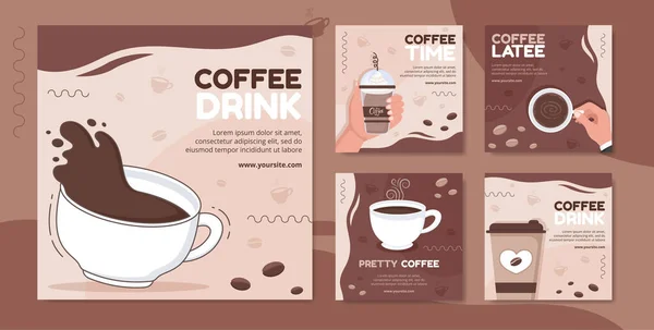 Coffee Cup Social Media Post Template Flat Cartoon Background Vector — стоковий вектор