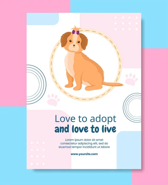 Animal Shelter Poster Template Flat Dog Cartoon Background Illustration — 스톡 벡터