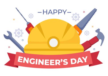 Happy Engineers Day Illustration Commemorative for Engineer with Worker, Helmet and Tools of in Flat Style Cartoon