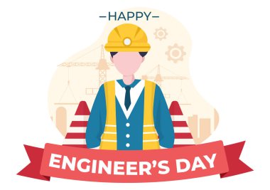 Happy Engineers Day Illustration Commemorative for Engineer with Worker, Helmet and Tools of in Flat Style Cartoon