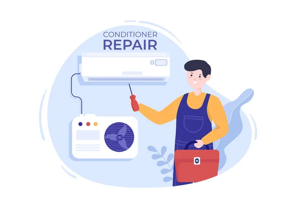 Air Conditioner Repair Installation Illustration Unit Breakdown Maintenance Service Cooling — ストックベクタ