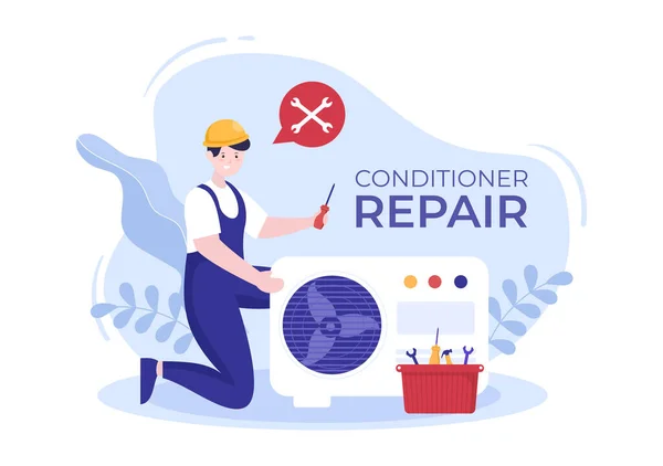 Air Conditioner Repair Installation Illustration Unit Breakdown Maintenance Service Cooling — Wektor stockowy