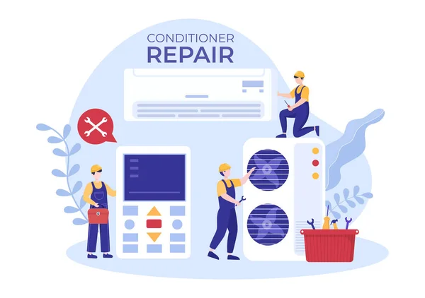 Air Conditioner Repair Installation Illustration Unit Breakdown Maintenance Service Cooling — ストックベクタ