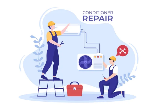 Air Conditioner Repair Installation Illustration Unit Breakdown Maintenance Service Cooling — ストックベクタ