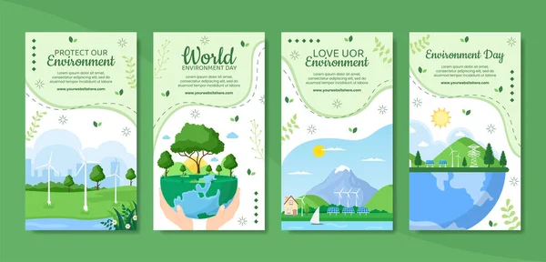 World Environment Day Social Media Stories Template Flat Cartoon Background — Image vectorielle