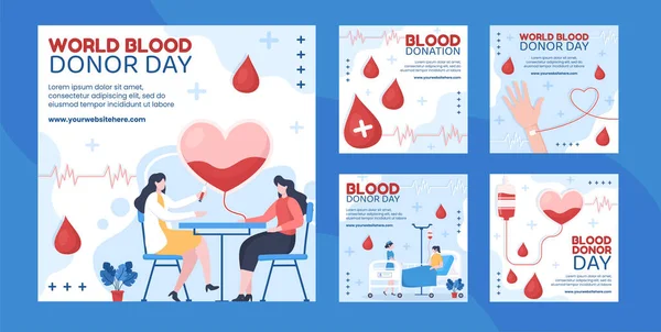 World Blood Donor Day Social Media Post Template Flat Cartoon — Stockvector