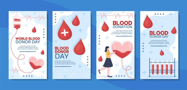 World Blood Donor Day Social Media Stories Template Flat Cartoon — Stockvector