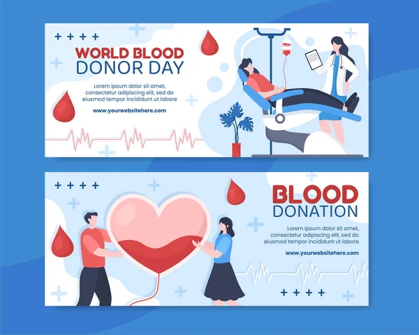 World Blood Donor Day Banner Template Flat Cartoon Background Vector — Vector de stock