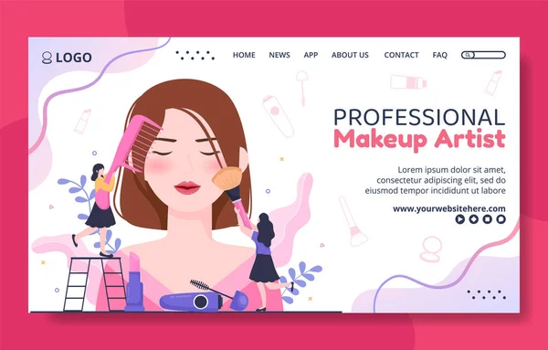 Beauty Makeup Social Media Landing Page Template Flat Cartoon Background — Image vectorielle