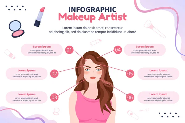 Beauty Makeup Infographic Template Flat Cartoon Background Vector Illustration — Image vectorielle
