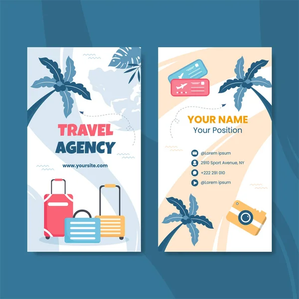 Travel Agency Card Veritical Template Flat Cartoon Background Vector Illustration — Vetor de Stock