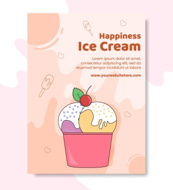 Dondurma Posteri Düz Çizgi Film Arkaplan Vektör Resimleri