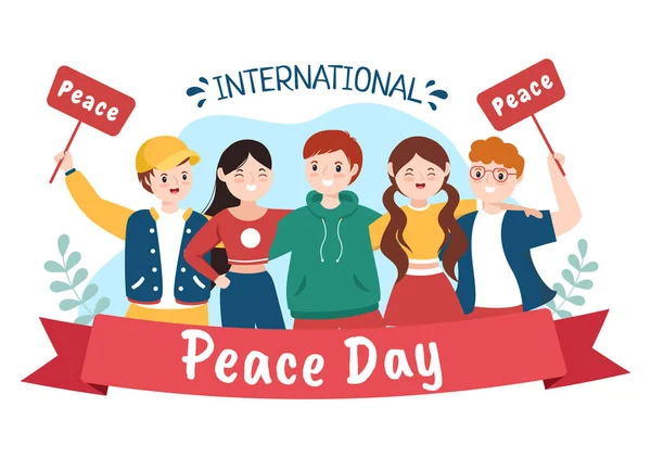 Διεθνής Ημέρα Ειρήνης Εικονογράφηση Κινουμένων Σχεδίων Χέρια Τους Νέους Globe — Διανυσματικό Αρχείο