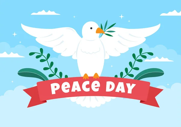 Διεθνής Ημέρα Ειρήνης Εικονογράφηση Κινουμένων Σχεδίων Χέρια Περιστέρι Globe Και — Διανυσματικό Αρχείο