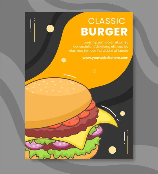 Burger Poster Template Flat Cartoon Background Vector Illustration — Stock Vector