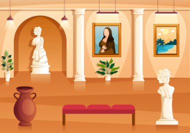 Sanat Galerisi Müzesi İç Çizim Çizim Sergisi, Kültür, Heykel ve Resimler Bazıları İçin Düz Tasarım
