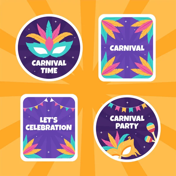 Happy Carnival Party Label Template Cartoon Background Vector Illustration — Vetor de Stock