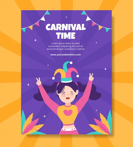 Happy Carnival Party Poster Template Cartoon Background Vector Illustration — Vetor de Stock