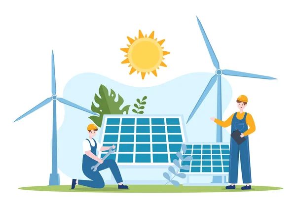 Solar Energy Installation Panel Wind Turbine Maintenance Home Service Team — Wektor stockowy