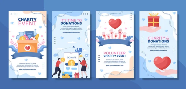 Charity Donation Social Media Stories Template Flat Cartoon Background Vector — стоковый вектор