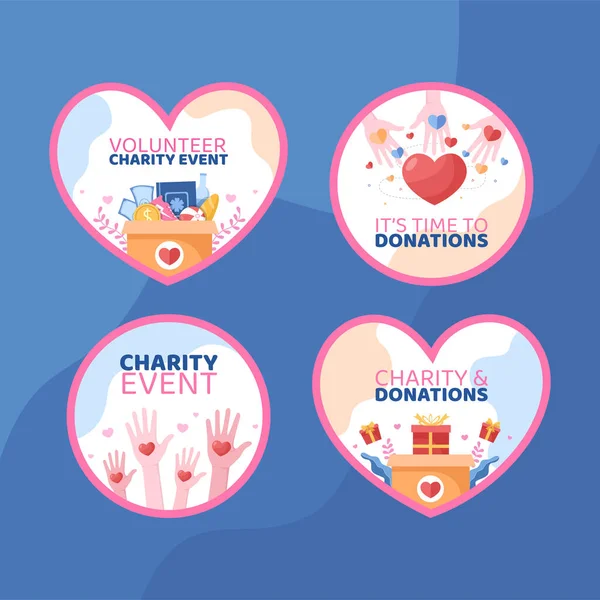 Charity Donation Label Template Flat Cartoon Background Vector Illustration — Image vectorielle