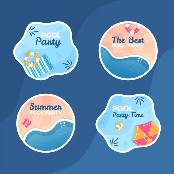 Summer Pool Party Label Template Cartoon Background Vector Illustration — 스톡 벡터