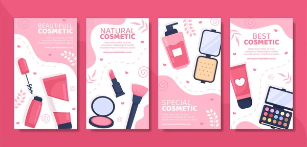 Makeup Cosmetics Collection Social Media Stories Template Cartoon Background Illustration — Image vectorielle