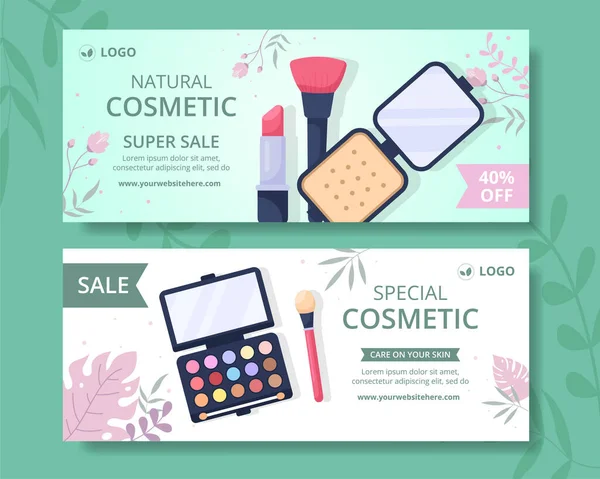 Makeup Cosmetics Collection Horizontal Banner Template Cartoon Background Illustration — Image vectorielle