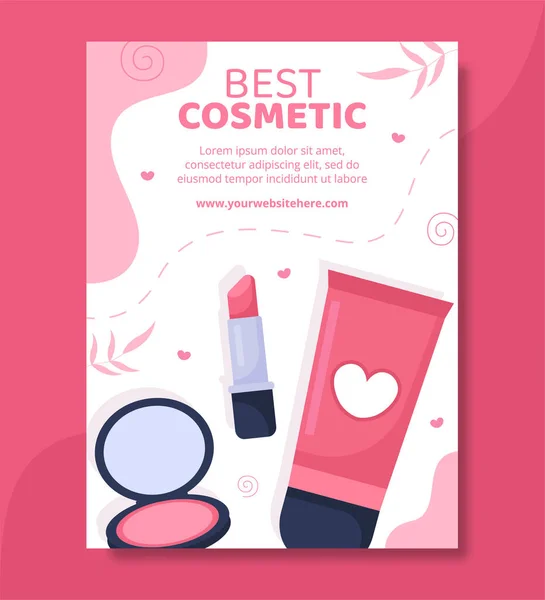 Makeup Cosmetics Collection Poster Template Cartoon Background Illustration — Stock vektor