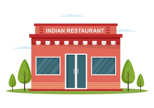 Indian Food Restaurant Building Cartoon Illustration Flat Style Design — Wektor stockowy