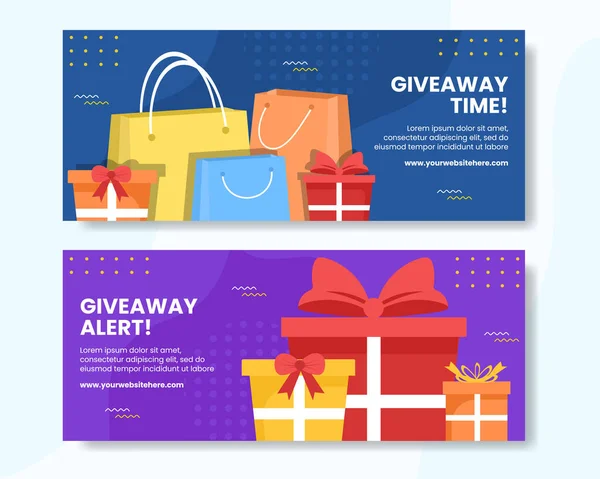 Giveaway Horizontal Banner Template Flat Cartoon Background Vector Illustration — Vector de stock