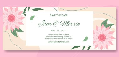 Çiçek Düğün Kapağı Şablonu Düz Çizgi Film Arkaplan Vektör İllüstrasyonu