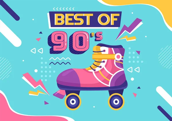 90S Retro Party Cartoon Background Illustration Nineties Music Sneakers Radio — Image vectorielle