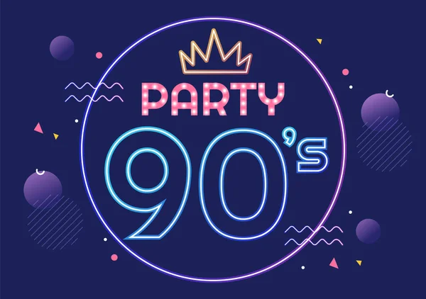 90S Retro Party Cartoon Background Illustration Nineties Music Sneakers Radio — Stockvektor