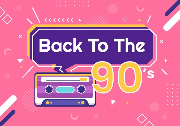 90S Retro Party Cartoon Background Illustration Nineties Music Sneakers Radio — Vector de stock