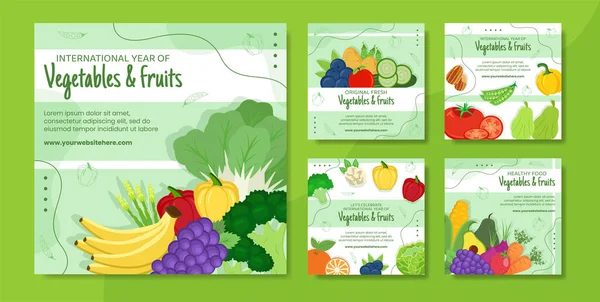 Vegetables Fruits Social Media Post Template Cartoon Background Vector Illustration — Vector de stock