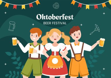 Oktoberfest Bira Festivali Arkaplan Şablonu Çizgi Film Vektör İllüstrasyonu